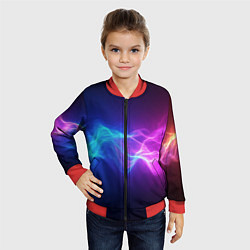 Бомбер детский Звуковая волна неоновый узор, цвет: 3D-красный — фото 2