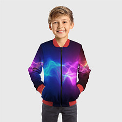 Бомбер детский Звуковая волна неоновый узор, цвет: 3D-красный — фото 2