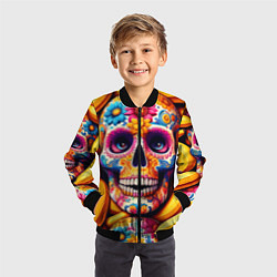 Бомбер детский Цветочный череп среди бананов - нейроарт, цвет: 3D-черный — фото 2