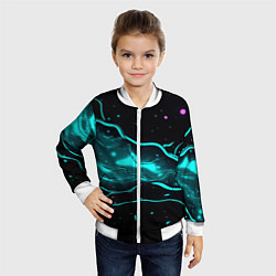 Бомбер детский Голубые неоновые волны текстура, цвет: 3D-белый — фото 2