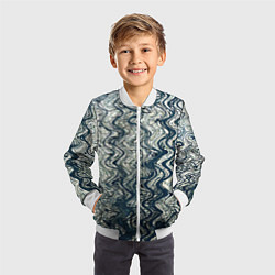 Бомбер детский Бело-синий искажённые абстрактные линии, цвет: 3D-белый — фото 2