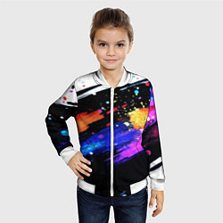 Бомбер детский Разноцветные блестящие кляксы - текстура, цвет: 3D-белый — фото 2
