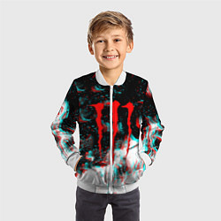 Бомбер детский Monster energy огонь глитч, цвет: 3D-белый — фото 2