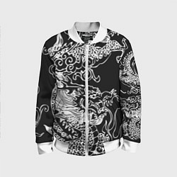 Бомбер детский Белый дракон на черном, цвет: 3D-белый