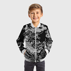 Бомбер детский Белый дракон на черном, цвет: 3D-белый — фото 2