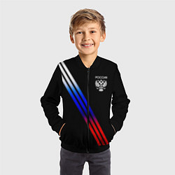 Бомбер детский Герб и полосы с цветами флага России на чёрном, цвет: 3D-черный — фото 2