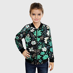 Бомбер детский Чёрный в зелёный цветочек стилизованный, цвет: 3D-черный — фото 2