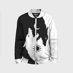 Бомбер детский Мистические волки дня и ночи инь-янь, цвет: 3D-белый