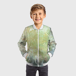 Бомбер детский Абстракция - white waves on green background, цвет: 3D-белый — фото 2