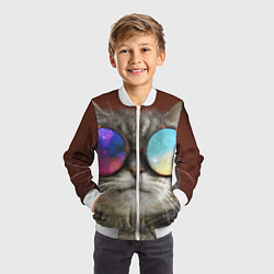 Бомбер детский A Cat with multicolored glasses, цвет: 3D-белый — фото 2