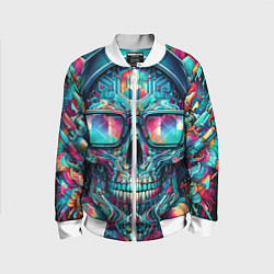 Детский бомбер Кибер череп в балахоне и очках - нейроарт фантазия