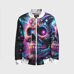 Бомбер детский Neon cyber skull, цвет: 3D-белый