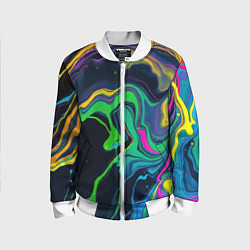 Бомбер детский Разводы и переливы разноцветной краски, цвет: 3D-белый