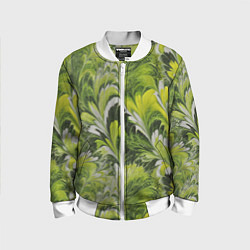 Бомбер детский Мраморный абстрактный паттерн - зеленые и желтые о, цвет: 3D-белый