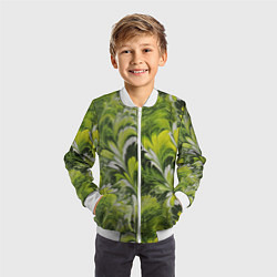 Бомбер детский Мраморный абстрактный паттерн - зеленые и желтые о, цвет: 3D-белый — фото 2
