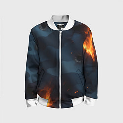 Бомбер детский Разорванный синий камуфляж с огнем, цвет: 3D-белый