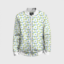 Бомбер детский Мелкие синие цветы ретро на белом фоне, цвет: 3D-белый