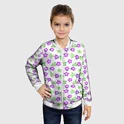 Бомбер детский Зеленые фиолетовые цветы на белом фоне, цвет: 3D-белый — фото 2