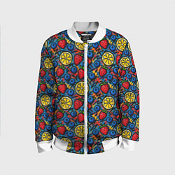 Бомбер детский Ягоды и фрукты паттерн, цвет: 3D-белый