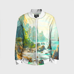 Бомбер детский Художественный пейзаж море скалы, цвет: 3D-белый