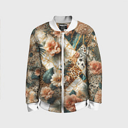 Детский бомбер Цветы на кусках мрамора и леопардовом узоре