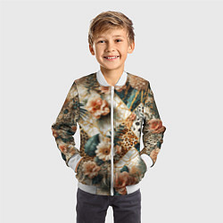 Бомбер детский Цветы на кусках мрамора и леопардовом узоре, цвет: 3D-белый — фото 2