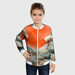 Бомбер детский Японский пейзаж абстракция, цвет: 3D-белый — фото 2