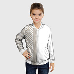 Бомбер детский Узоры славянские в бежевом цвете, цвет: 3D-белый — фото 2