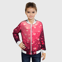 Бомбер детский Розовый с сердечками паттерн, цвет: 3D-белый — фото 2