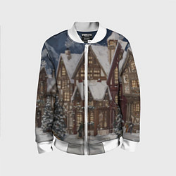 Бомбер детский Новогодние дома, цвет: 3D-белый