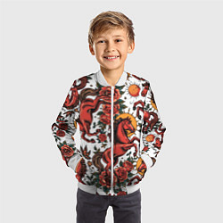 Бомбер детский Красный конь в стиле татуировки, цвет: 3D-белый — фото 2