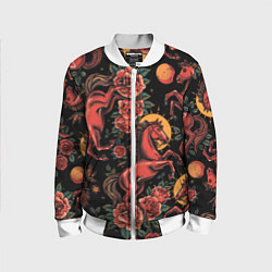 Бомбер детский Красная лошадь с розами, цвет: 3D-белый