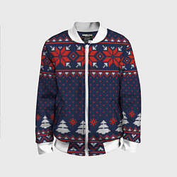 Бомбер детский Новогодний вязаный узор, цвет: 3D-белый