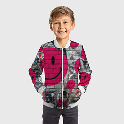 Бомбер детский Розовые смайлы граффити, цвет: 3D-белый — фото 2