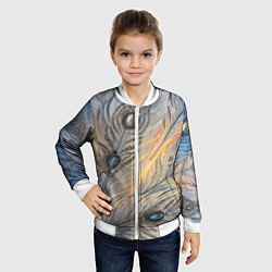 Бомбер детский Синие перья с самоцветами, цвет: 3D-белый — фото 2