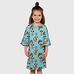 Платье клеш для девочки Узор Черепа Чикано, цвет: 3D-принт — фото 2