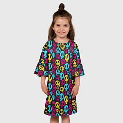 Платье клеш для девочки Цветные черепушки, цвет: 3D-принт — фото 2