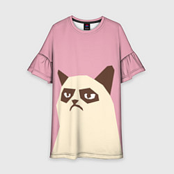 Платье клеш для девочки Grumpy cat pink, цвет: 3D-принт