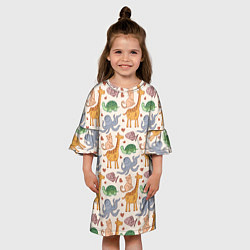 Платье клеш для девочки Летние зверьки, цвет: 3D-принт — фото 2