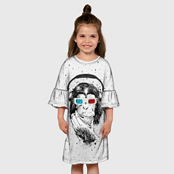 Платье клеш для девочки Обезьяна в наушниках, цвет: 3D-принт — фото 2