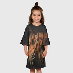 Платье клеш для девочки Взгляд коня, цвет: 3D-принт — фото 2