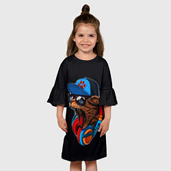 Платье клеш для девочки Кот диджей тусовщик хипстер, цвет: 3D-принт — фото 2