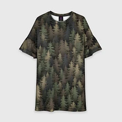 Платье клеш для девочки Лесной камуфляж, цвет: 3D-принт