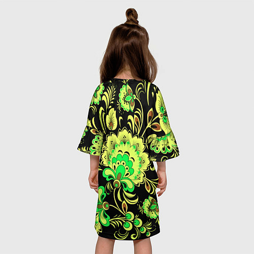 Детское платье Хохлома: черный и салатовый / 3D-принт – фото 4