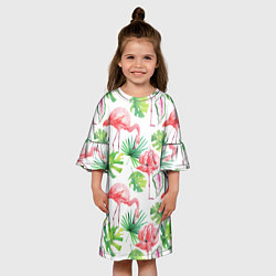 Платье клеш для девочки Фламинго в тропиках, цвет: 3D-принт — фото 2