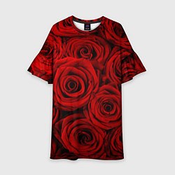Платье клеш для девочки Красные розы, цвет: 3D-принт
