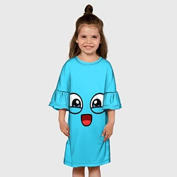 Платье клеш для девочки Эмодзи / Смайл (голубой цвет), цвет: 3D-принт — фото 2