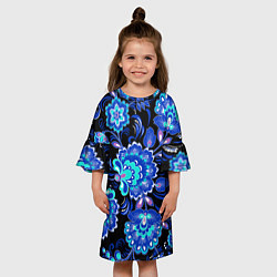 Платье клеш для девочки Синяя хохлома, цвет: 3D-принт — фото 2
