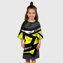 Платье клеш для девочки Black yellow abstract sport style, цвет: 3D-принт — фото 2