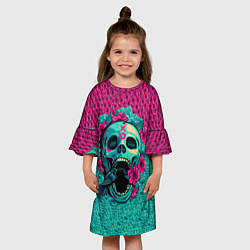 Платье клеш для девочки Неоновый череп, цвет: 3D-принт — фото 2